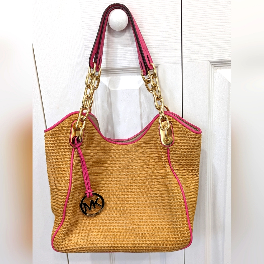 Michael Kors Straw/Leather/Chain Summer Bag